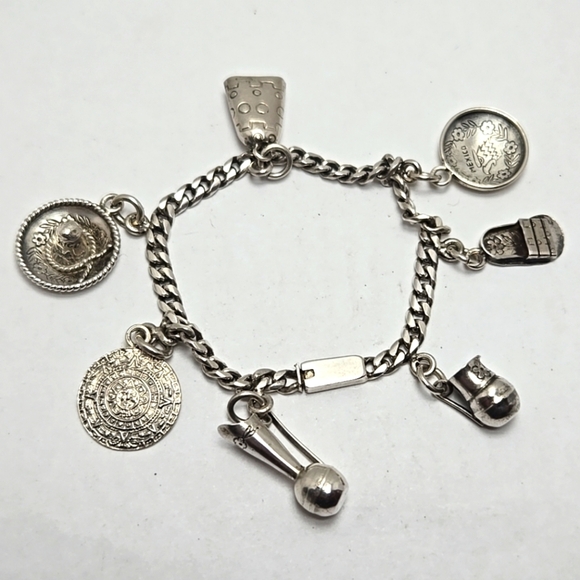 Vintage Heavy Rosi Begudem Sterling silver Charm Bracelet Sombrero Bell Mexico - Picture 1 of 11